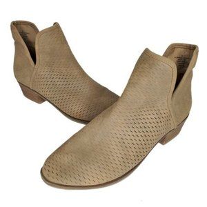 Merona Womens Ankle Boot Bootie Shoe Tan Cut Out Look Faux Suede Sz 10 Heel